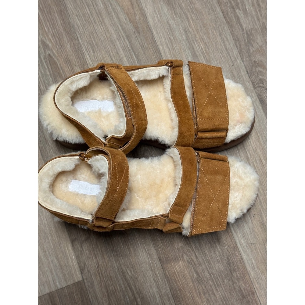 Suzanne Rae Womens Tan Suede Shearling Lined Platform Sporty Sandals Strappy - Picture 5 of 10